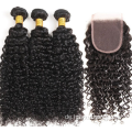 Brasilianer Remy Hair Extension 3 Bündel mit 4*4 Spitze Frontal Kinky Curly menschliches Haar Schuss natürliche Farbe 1B Haarbündel